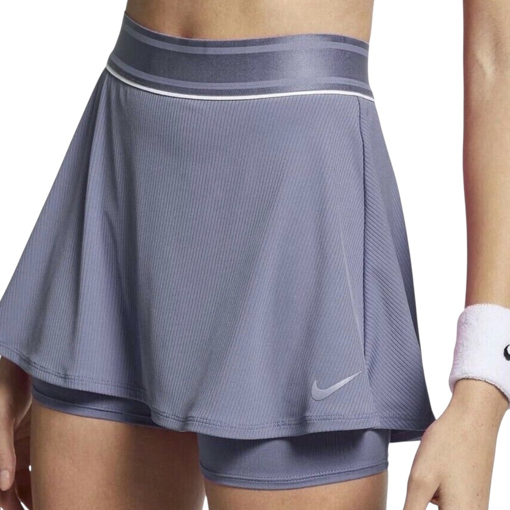 Nike‎ Court Dry Victory Tennis Skirt Grey Ribbed Skort 939318-075 Womens Small